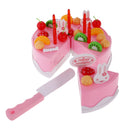 Kid Kitchen Pretend Play Set Pink Happy Birthady Cake Food Cutting Toys for Baby Toddler