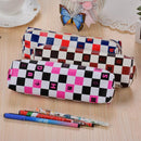 Assorted Pattern PU Leather Print Plaid Zip Pencil Holder Case Box Cosmetic Pouch Bag Student Kids Gift Accessory
