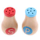 2pcs Pretend Role Play Salt & Pepper Powder Jars Wooden Kids Children Toy