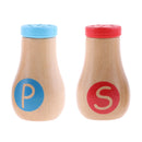 2pcs Pretend Role Play Salt & Pepper Powder Jars Wooden Kids Children Toy