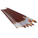 13 Pieces Artists Paint Brushes Set Wooden Handle Nylon Hair Pointed Round