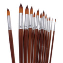 13 Pieces Artists Paint Brushes Set Wooden Handle Nylon Hair Pointed Round