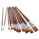 13 Pieces Artists Paint Brushes Set Wooden Handle Nylon Hair Flat Shader