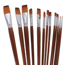 13 Pieces Artists Paint Brushes Set Wooden Handle Nylon Hair Flat Shader