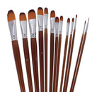 13 Pieces Artists Paint Brushes Set Wooden Handle Nylon Hair Filbert