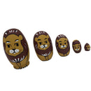 Pack of 5 Pieces Cute Exquisite Hand Painted Lion Wooden Nesting Dolls Animal Matryoshka Russian Doll Gift
