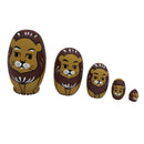 Pack of 5 Pieces Cute Exquisite Hand Painted Lion Wooden Nesting Dolls Animal Matryoshka Russian Doll Gift
