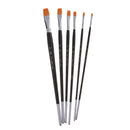 6PCS Flats Artists Paint Brushes Set Black Long Handle Wood Nylon Hair