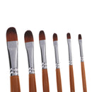 6PCS Filberts Artists Paint Brushes Set Brown Short Handle Wood Nylon Hair Art & Craft