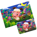 Sheep Cartoon Wood Puzzle Jigsaw 60 Pieces Preschool Educational Hands-on Puzzle Toy Indoor Outdoor Games with Iron Box
