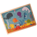 Ocean Animals Cartoon Wood Puzzle Jigsaw 60 Pieces Preschool Educational Hands-on Puzzle Toy Indoor Outdoor Games with Board