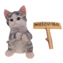 Cute Resin Maine Coon Cat Figurine with Welcome Signs Home Garden Decor 9'' Height
