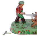 Novelty Retro Farmers Sawmilling Windup Toy Clockwork Metal Tin Collectibles