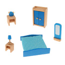 Wooden Dollhouse Miniature Accessories Blue Bedoom Furniture Set Kids Toys
