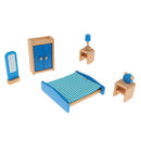 Wooden Dollhouse Miniature Accessories Blue Bedoom Furniture Set Kids Toys