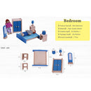 Wooden Dollhouse Miniature Accessories Blue Bedoom Furniture Set Kids Toys