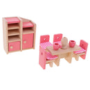 Set of 8 Pieces Pink Dollhouse Miniature Dining Room Furniture Set Kid Pretend Play Toy