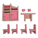 Set of 8 Pieces Pink Dollhouse Miniature Dining Room Furniture Set Kid Pretend Play Toy