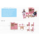 Set of 8 Pieces Pink Dollhouse Miniature Dining Room Furniture Set Kid Pretend Play Toy
