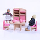 Set of 8 Pieces Pink Dollhouse Miniature Dining Room Furniture Set Kid Pretend Play Toy