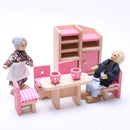 Set of 8 Pieces Pink Dollhouse Miniature Dining Room Furniture Set Kid Pretend Play Toy