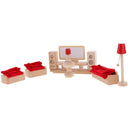 Wooden Dollhouse Miniature Accessories Red Livingroom Furniture Set Kids Toys