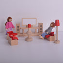 Wooden Dollhouse Miniature Accessories Red Livingroom Furniture Set Kids Toys
