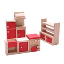 Set of 5 Pieces Red Dollhouse Miniature Kitchen Furniture Set Kid Pretend Play Toy