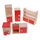 Set of 5 Pieces Red Dollhouse Miniature Kitchen Furniture Set Kid Pretend Play Toy