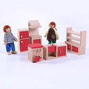 Set of 5 Pieces Red Dollhouse Miniature Kitchen Furniture Set Kid Pretend Play Toy