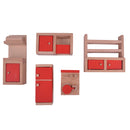 Set of 5 Pieces Red Dollhouse Miniature Kitchen Furniture Set Kid Pretend Play Toy