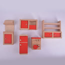 Set of 5 Pieces Red Dollhouse Miniature Kitchen Furniture Set Kid Pretend Play Toy