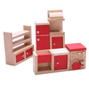Set of 5 Pieces Red Dollhouse Miniature Kitchen Furniture Set Kid Pretend Play Toy