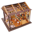 DIY Wooden Miniature Doll House Kit with Lights - Sakura Sushi Restaurant