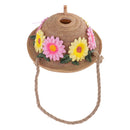 Backyard Exquisite Flower Straw Hat Figurine Art Craft Bird House Tree House Garden Fence Hanging Decorative Kit