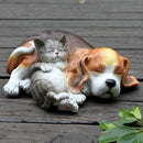 Exquisite Resin Sleeping Cat Dog Figurine for Backyard Garden Decor Doorway Ornament Accessory