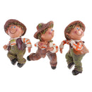 Set of 3pcs Different Pose Resin Straw Hat Boy Dolls Garden Flower Pot Hanging Decor Kits Playset