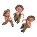 Set of 3pcs Different Pose Resin Straw Hat Boy Dolls Garden Flower Pot Hanging Decor Kits Playset