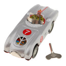 Vintage Mechanical Silver Racing Car Model Wind-up Clockwork Tin Toy for Kids/Adults Collectibles