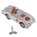 Vintage Mechanical Silver Racing Car Model Wind-up Clockwork Tin Toy for Kids/Adults Collectibles