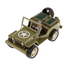 Vintage Army Green Jeep Clockwork Tin Toy Collectible Gift with Wind-Up Key