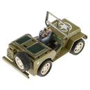 Vintage Army Green Jeep Clockwork Tin Toy Collectible Gift with Wind-Up Key