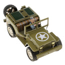 Vintage Army Green Jeep Clockwork Tin Toy Collectible Gift with Wind-Up Key