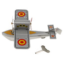 Vintage Style Silver Gray Wind Up Propeller Aircraft Tin Toys Collectible Gift for Kids Adults