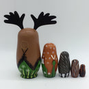 5Pcs Wooden Russian Nesting Dolls Handmade Lovely Baby Toys Cute Elks Matryoshka Cartoon Animals Pattern Dolls Christmas Gifts