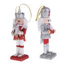5Pcs 12cm Tall Glitter Christmas Wooden Nutcracker Figurines Drummers Soldier Ornaments on Stand for Indoor Outdoor Xmas/Event/Wedding Decoration