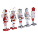5Pcs 12cm Tall Glitter Christmas Wooden Nutcracker Figurines Drummers Soldier Ornaments on Stand for Indoor Outdoor Xmas/Event/Wedding Decoration