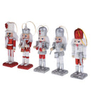 5Pcs 12cm Tall Glitter Christmas Wooden Nutcracker Figurines Drummers Soldier Ornaments on Stand for Indoor Outdoor Xmas/Event/Wedding Decoration
