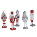 5Pcs 12cm Tall Glitter Christmas Wooden Nutcracker Figurines Drummers Soldier Ornaments on Stand for Indoor Outdoor Xmas/Event/Wedding Decoration