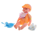 Real Life Baby Dolls Vinyl Silicone Newborn Doll with Clothes Tableware Baby Diaper Accessories Movie Props Orange